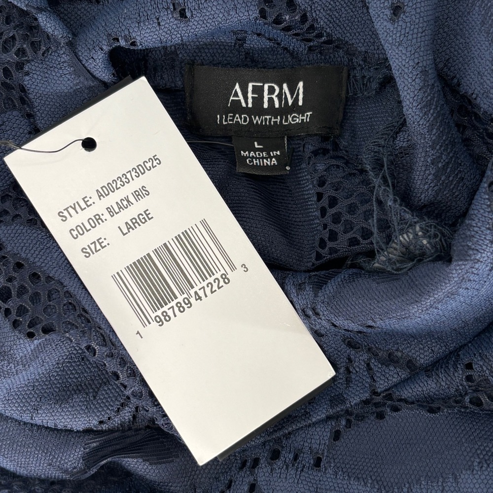 New AFRM Shailene Floral Lace Long Sleeve Midi Dress Black Iris Women Size Large - Picture 4 of 11